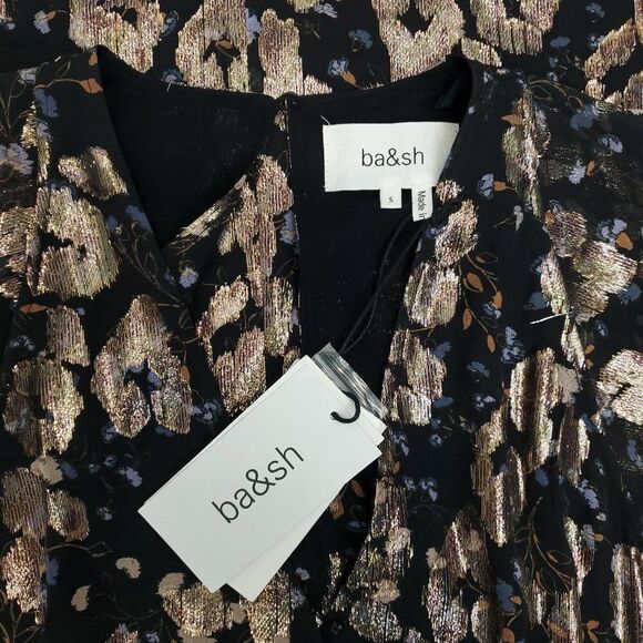 ba&sh Metallic Short Sleeve Silk Print Midi Dress - Picture 10 of 13